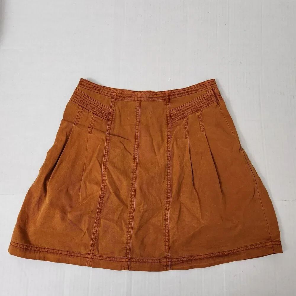 Anthropologie Briony Mini Skirt 4‎ Burnt Orange Button Fly Pockets Boho